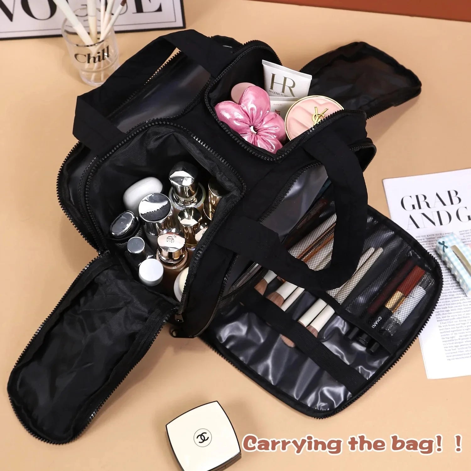 Large Capacity Travel Makeup Bag With Compartments - BAGS